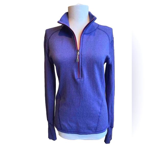 Eddie Bauer Sweaters - VTG EDDIE BAUER 1/2 Zip Pullover Knit Mock Neck‎ Sweater SZ S Purple Blue Preppy